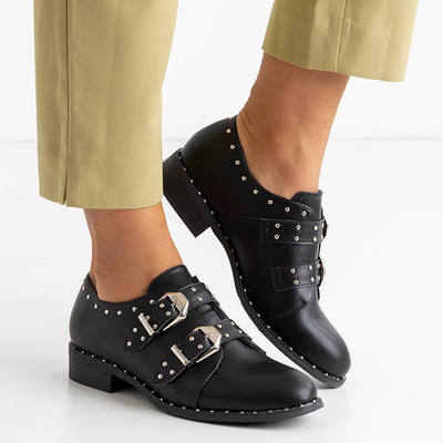 Czarne półbuty damskie z dżetami Queen - Obuwie