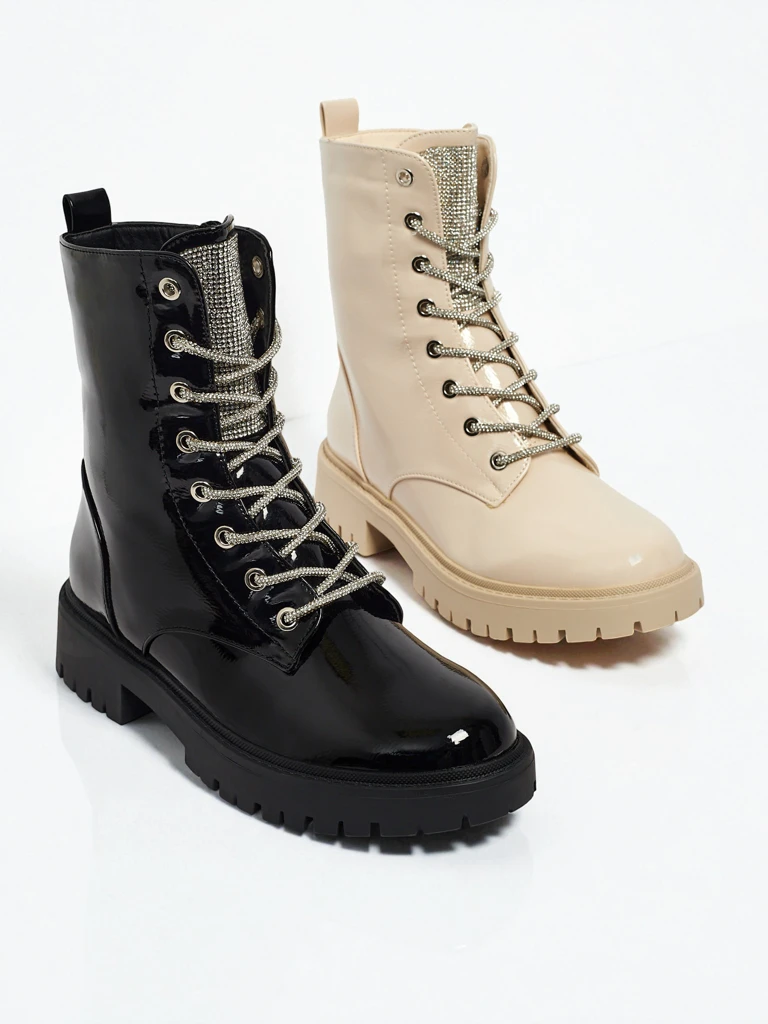 Botine de damă lăcuite cu șireturi Fjorra