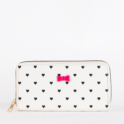 Portofel mare de dama alb cu inimioare - Accesorii