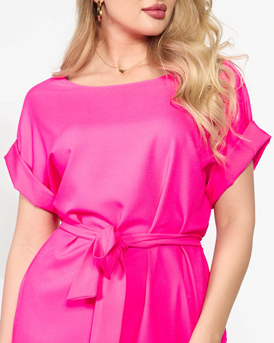 Rochie de vara fuchsia cu cravata si maneci scurte - Imbracaminte