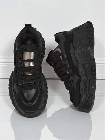 Aurelia Nero – Sneakers Chunky de Damă din Piele Ecologică Negru 6,5 cm