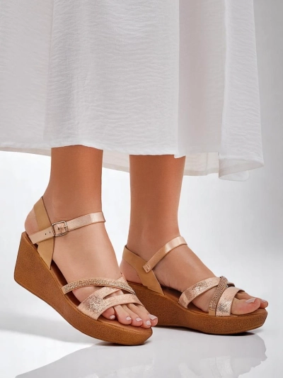 Sandale cu toc wedge pentru femei Royalfashion cu strasuri și sclipici Eclat