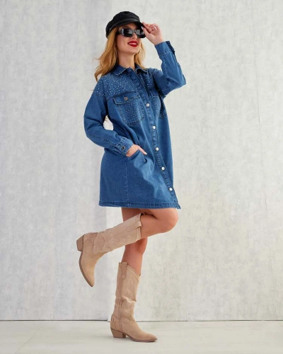 Royalfashion Rochie mini a'la denim din bumbac pentru femei