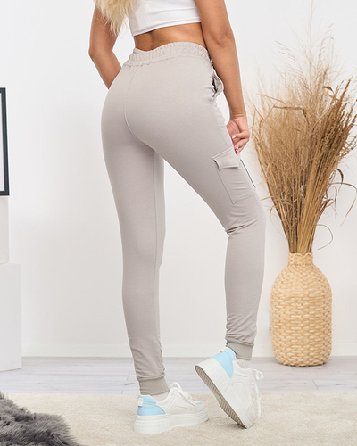 Pantaloni de sport din bumbac gri pentru damă - Îmbrăcăminte