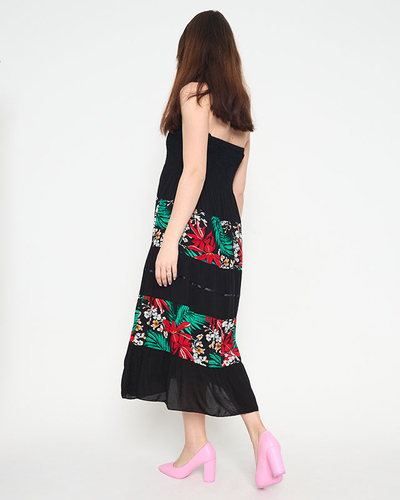 Rochie midi neagră cu flori de damă - Îmbrăcăminte