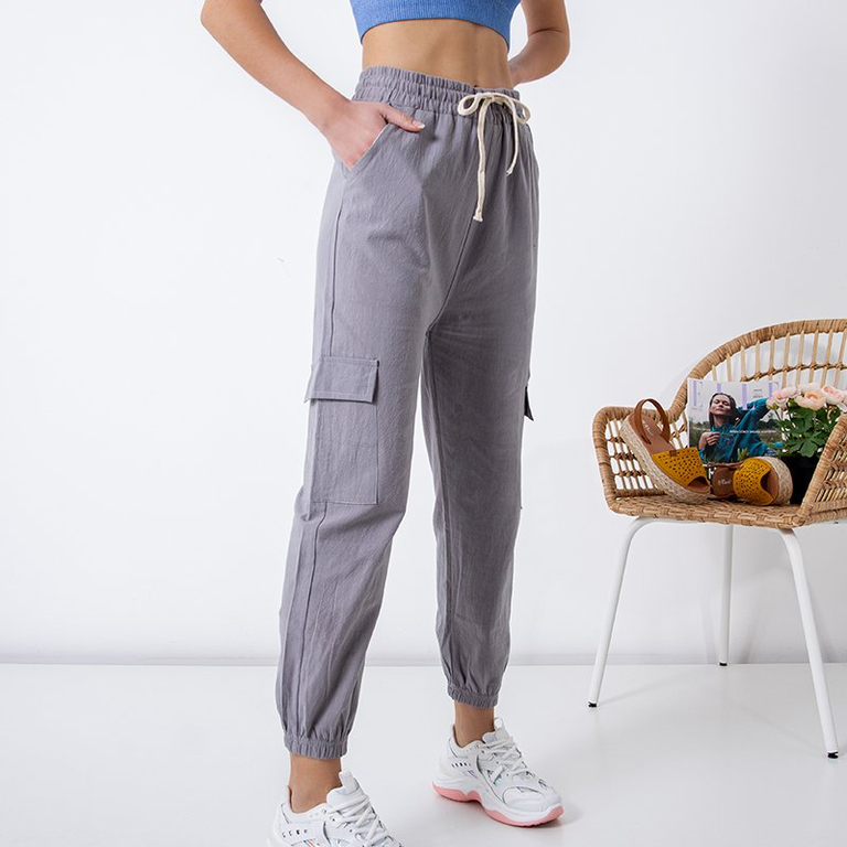 Pantaloni gri de dama gri PLUS SIZE - Îmbrăcăminte