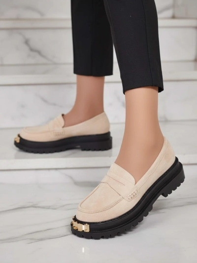 Mocasini Giulia Bej din Piele Ecologică