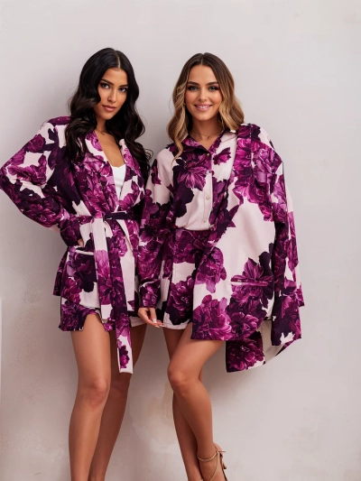 Set floral Royalfashion pentru femei cu blazer legat și pantaloni scurți