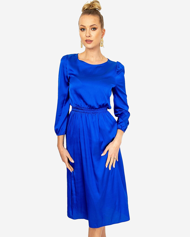 Rochie midi cobalt, decupata in talie - Imbracaminte
