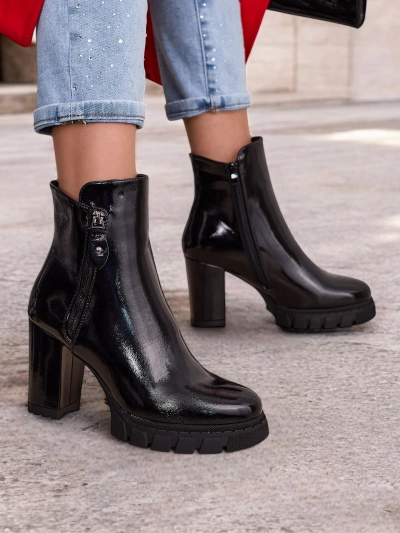 Cizme de glezna pentru femei Royalfashion Patent pe un toc Vemorro