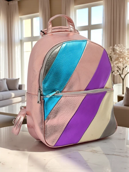 Royalfashion Rucsac de damă din piele ecologică cu dungi metalice