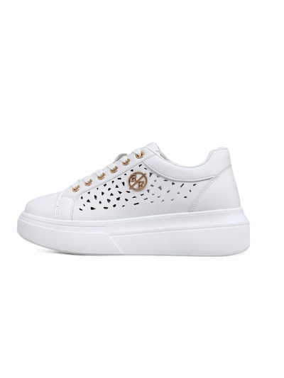 Sneakers de damă Calista Bianco din piele ecologică, ajurați, de primăvară, 4,5 cm