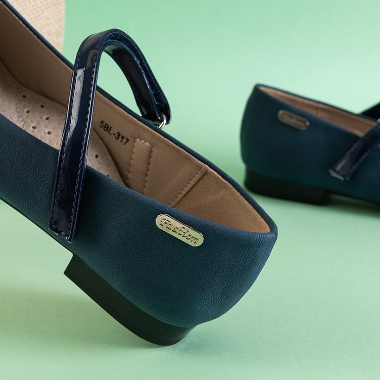 OUTLET Balerini pentru fete, bleumarin, cu relief de animale Sineri - Încălțăminte