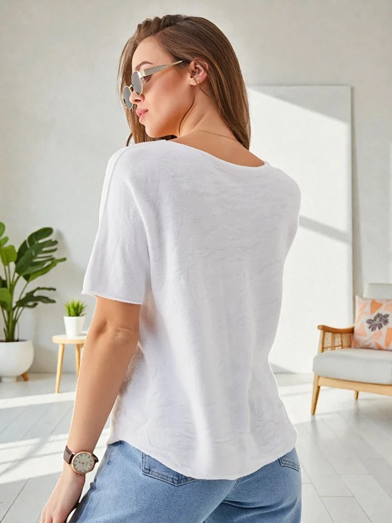 Royalfashion Pulover subțire pentru femei, cu mâneci scurte