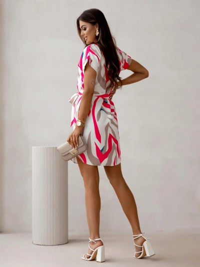 Rochie mini Royalfashion pentru femei, cu mâneci scurte și curea decorată cu flori