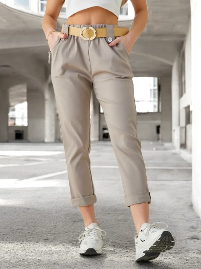 Pantaloni din viscoză Royalfashion pentru femei cu curea