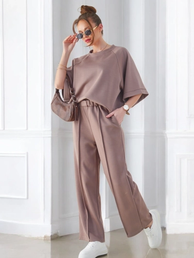 Set Royalfashion pentru femei cu mâneci scurte și pantaloni largi