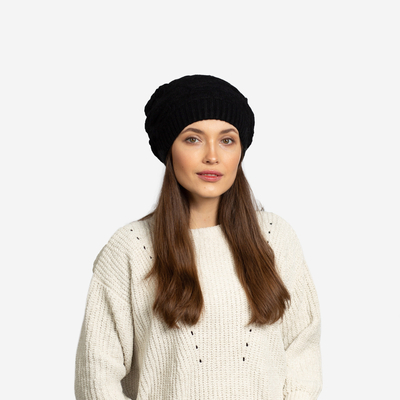 Pălărie caldă neagră de damă cu pompon - Accesorii