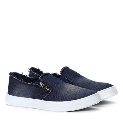Granatowe jeansowe tenisówki slip on Aaron- Obuwie