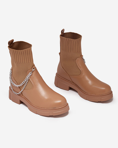 Cizme de damă maro deschis cu partea superioară a'la șosea Foldaf- Footwear