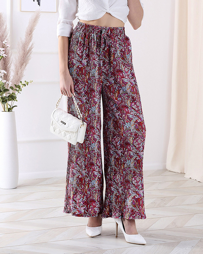 Pantaloni cu model cu picioare largi pentru femei în roșu- Îmbrăcăminte