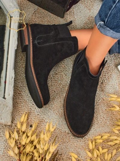 Botine Negre Ariston din Piele cu Piele Întoarsă