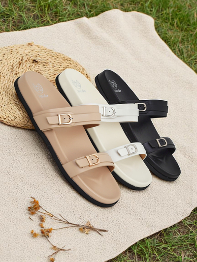 Royalfashion Papuci de damă din piele ecologică EcoTwins Slides