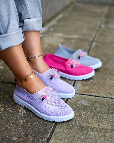 Royalfashion Mocasini mov din stofă pentru femei cu cristale Fezens