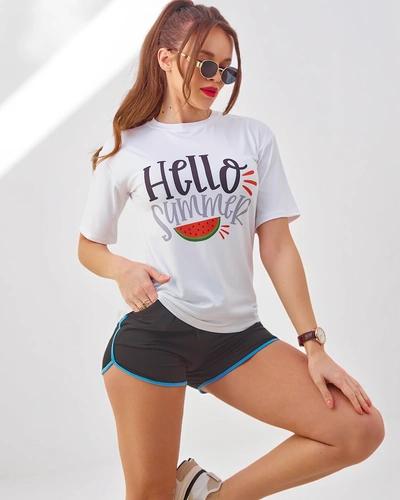 Set sportiv Royalfashion pentru femei cu tricou și pantaloni scurți Hello Summer