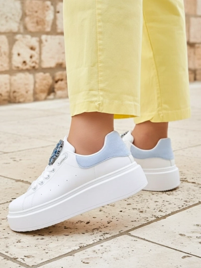Aurelia Bianco – Sneakers damă albe cu platformă și ornament glamour