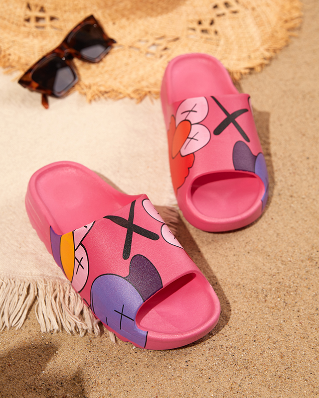 OUTLET Papuci de cauciuc dama fuchsia cu imprimeu Pfizz-Footwear