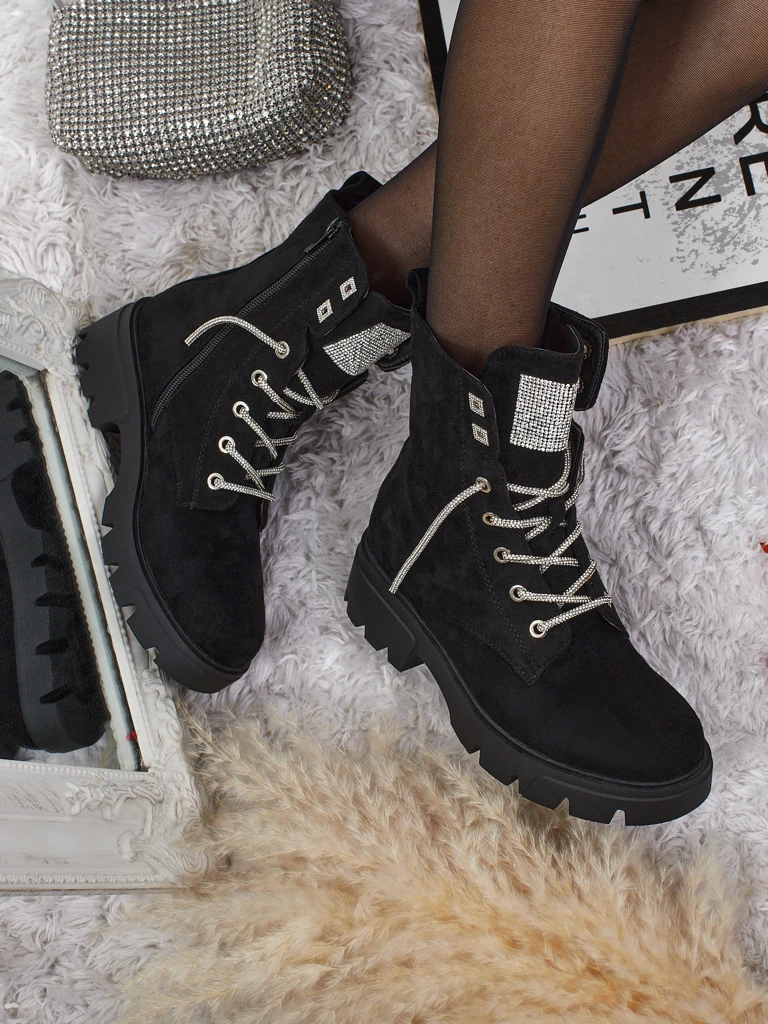 Botine de damă Tessaro din piele ecologică întoarsă cu șireturi