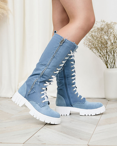 Royalfashion Cizme de damă din material textil de culoare albastră Leconen