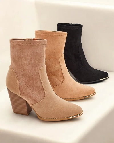 Cizme pentru femei din eco-sueda Royalfashion pe toc stiletto Gris