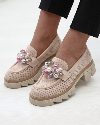 Mocasini bej traforați de damă Peloga- Footwear