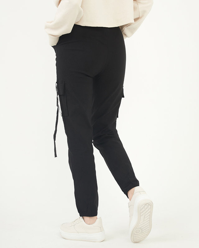 Pantaloni de luptă din stofă neagră pentru femei cu inscripții - Îmbrăcăminte