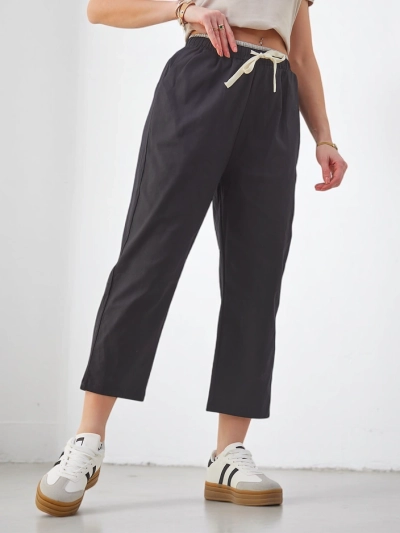 Pantaloni largi din bumbac pentru femei Royalfashion cu legare