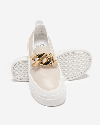 OUTLET Pantofi slip-on de dama bej cu talpa mai groasa cu decor Senula - Incaltaminte