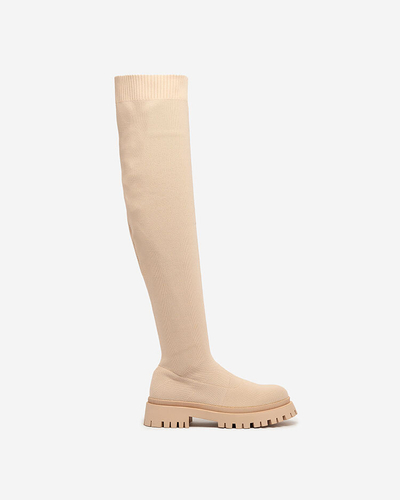 Royalfashion Cizme peste genunchi pentru femei de culoare bej Radgitas