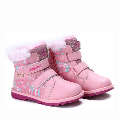 Dziecięce różowe trapery ocieplane Juna - Obuwie