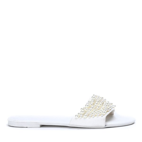 Białe klapki z koralikami Amely - Obuwie