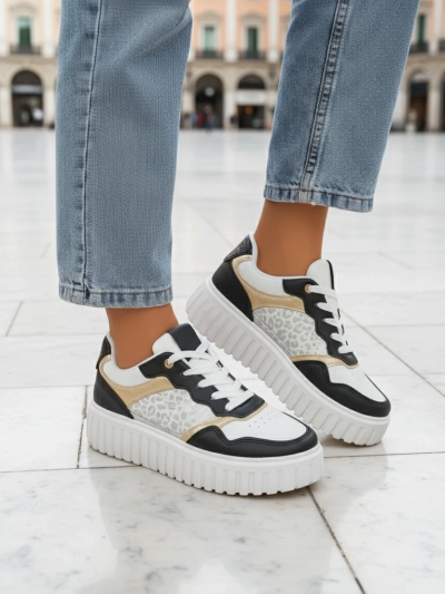 Damskie sneakersy Royalfashion Callista platforma czarne skóra eko rozmiar 40