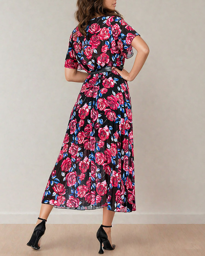 Royalfashion Rochie midi plisată cu motive florale pentru femei