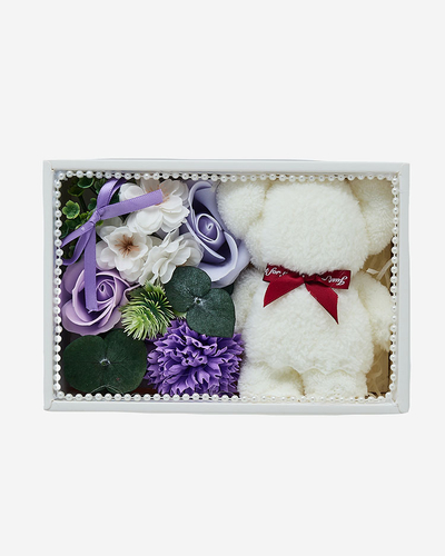 Royalfashion Flowerbox Flori într-o cutie cu un ursuleț de pluș