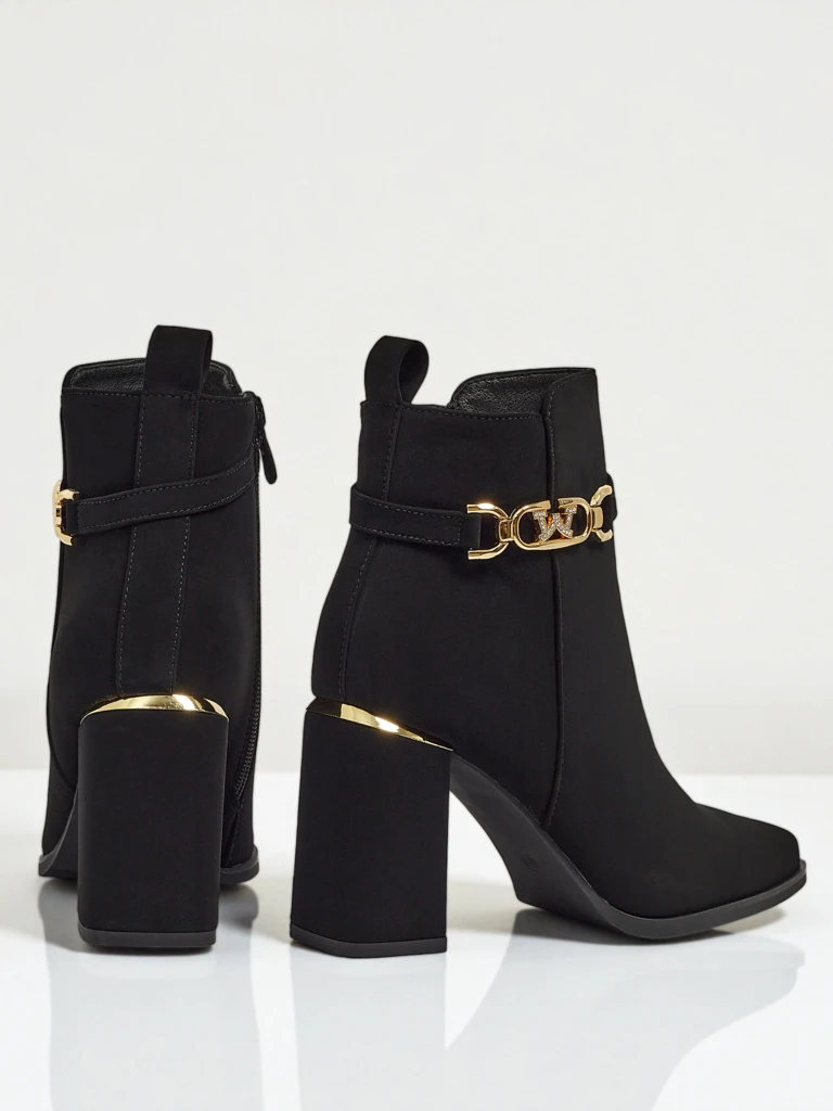 Botine de damă eco piele întoarsă cu toc gros Ostirena