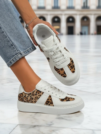 Sneakers Damski Calista Leopardia - Blanku Kuero Eko Tela Primavera 4cm