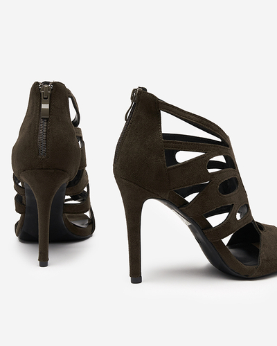 Sandale de damă verde închis pe toc înalt Etrop - Încălțăminte