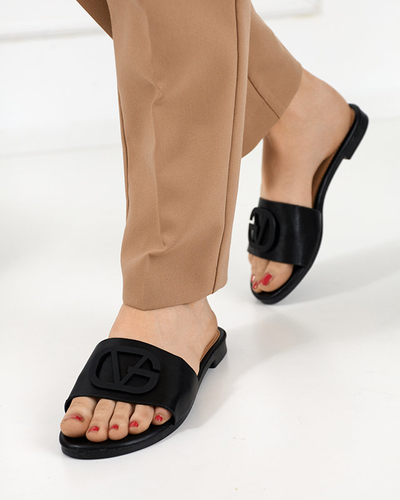 Papuci dama negri cu ornament pe centura Mebena - Incaltaminte