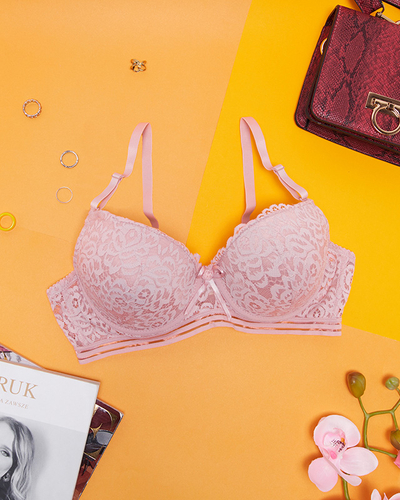 Sutien damă căptușit cu dantelă roz închis - Lenjerie intima