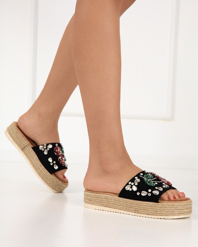 Papuci de dama negri cu pietre Stevoa - Incaltaminte